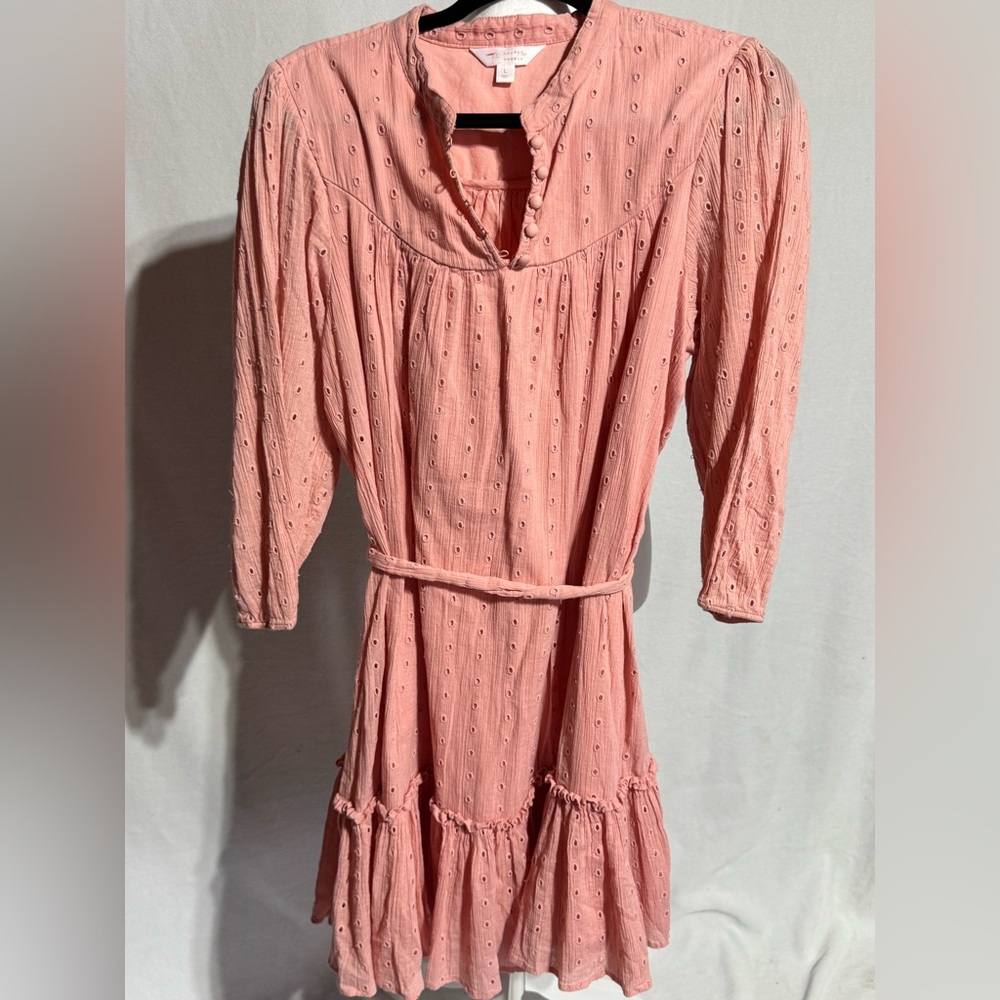 LC Lauren Conrad Peach Ruffled Tiered Sundress with Long Bishop Sleeves Size L